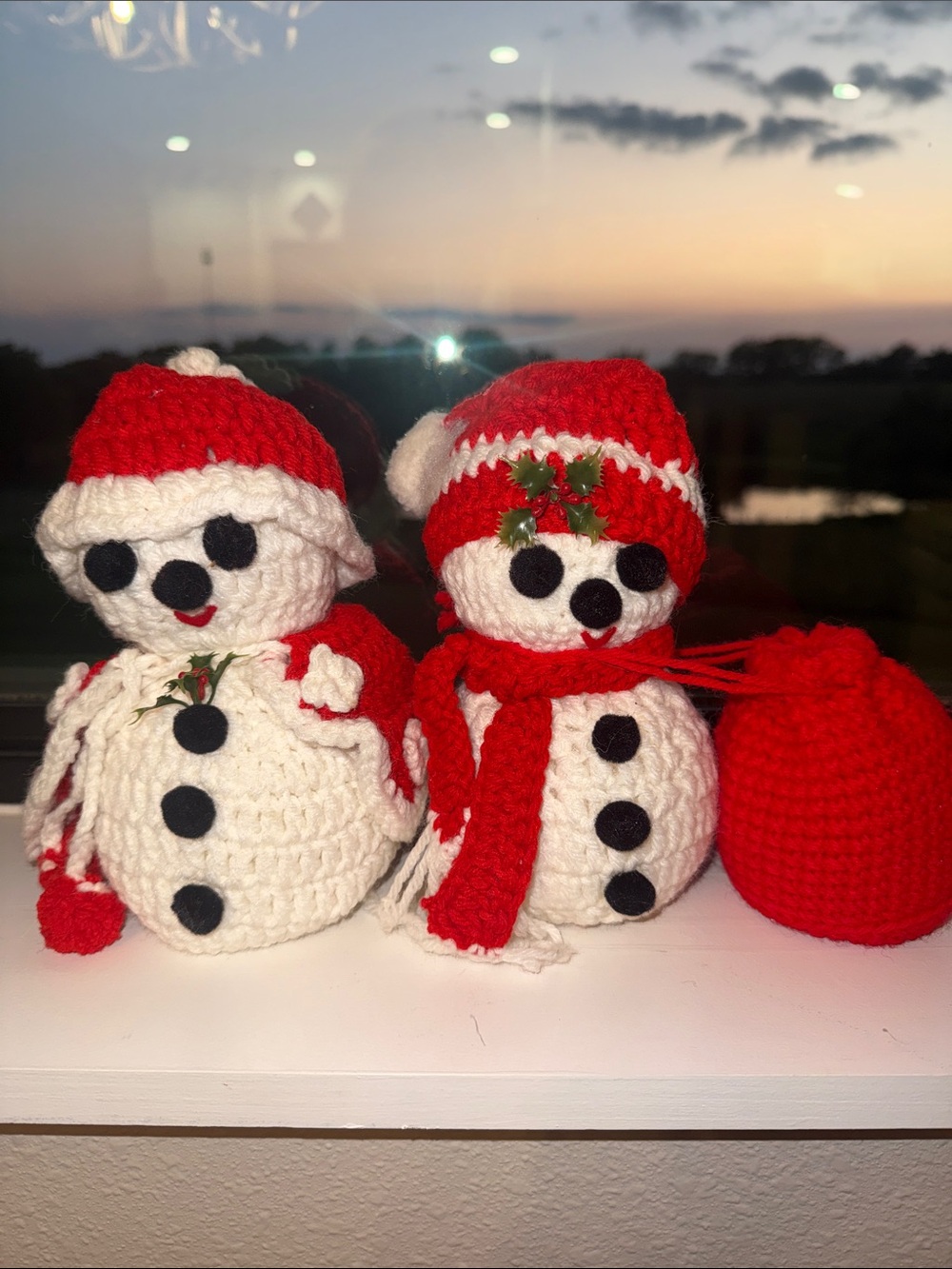 Handmade Red & White Crochet Snowman Mr and Mrs Claus Holiday Decor